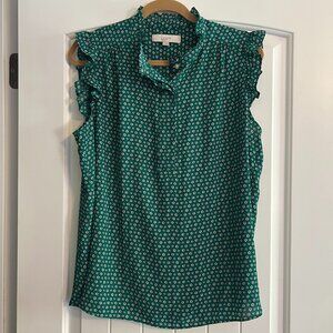 LOFT Women's Green Sleeveless Flutter Top Size Large